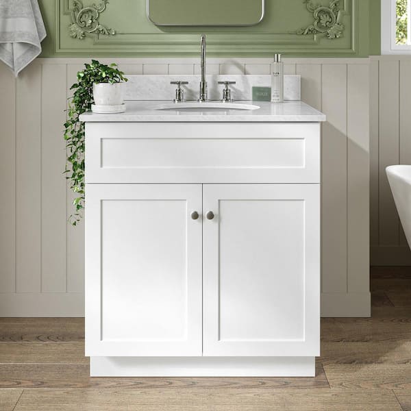 ARIEL Hamlet 30 in. W x 22 in. D x 35.25 in. H Bath Vanity in White with White Marble Top