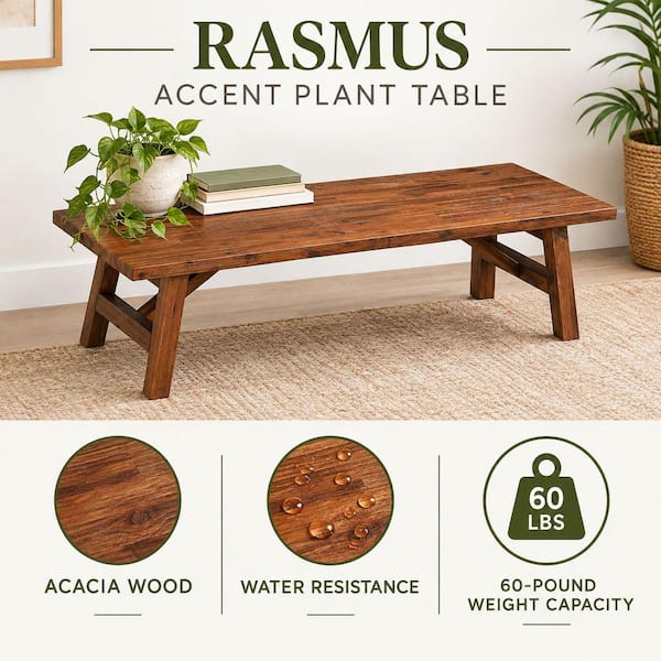 Boraam Rasmus 10 in. Height Acacia Wood Top Chestnut Wire-Brush