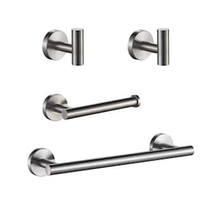 Bathroom Accessories Set Wall Mounted 4Piece，Towel Bar, Toilet Paper Holders and 2 Robe Hooks Brushed Nickel