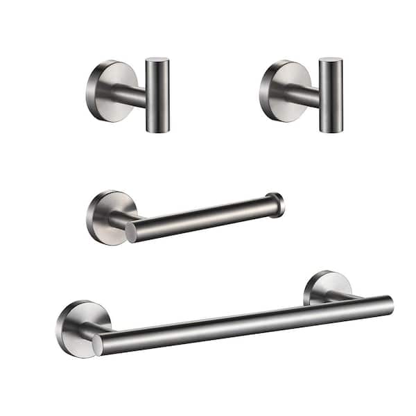 FORIOUS Bathroom Accessories Set Wall Mounted 4Piece，Towel Bar, Toilet Paper Holders and 2 Robe Hooks Brushed Nickel