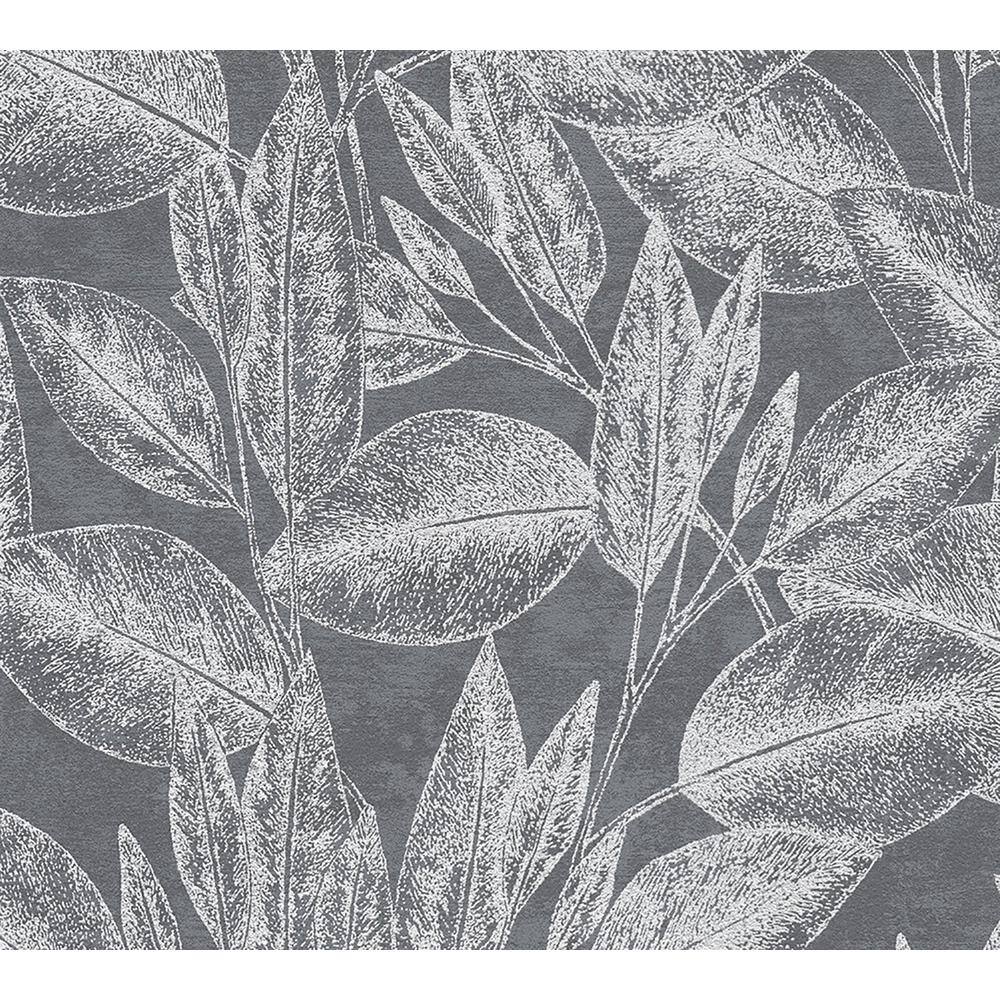 Suki Grey Leaves Wallpaper Sample