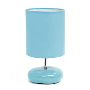 10.24 in. Blue Traditional Mini Round Rock Table Lamp with Blue Fabric Shade
