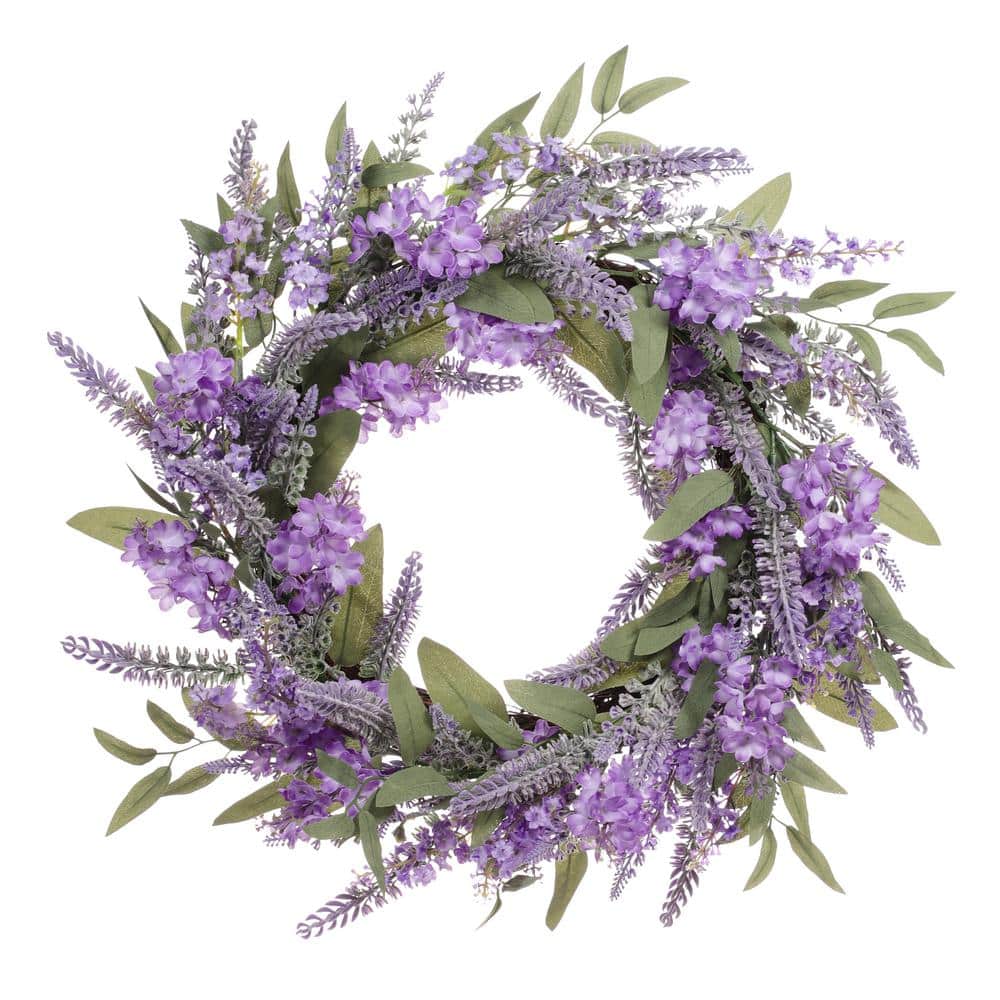 24 in. Artificial Lavender Floral Spring Wreath with Green Leaves price history on PriceWatchPro