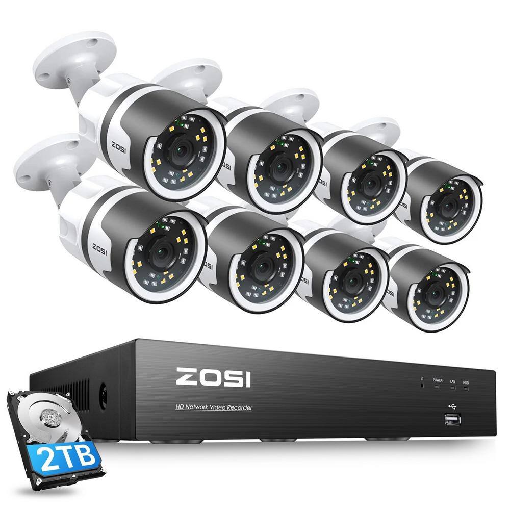 ZOSI 8-Channel 5MP POE 2TB NVR Security Camera System with 8 5MP Wired ...