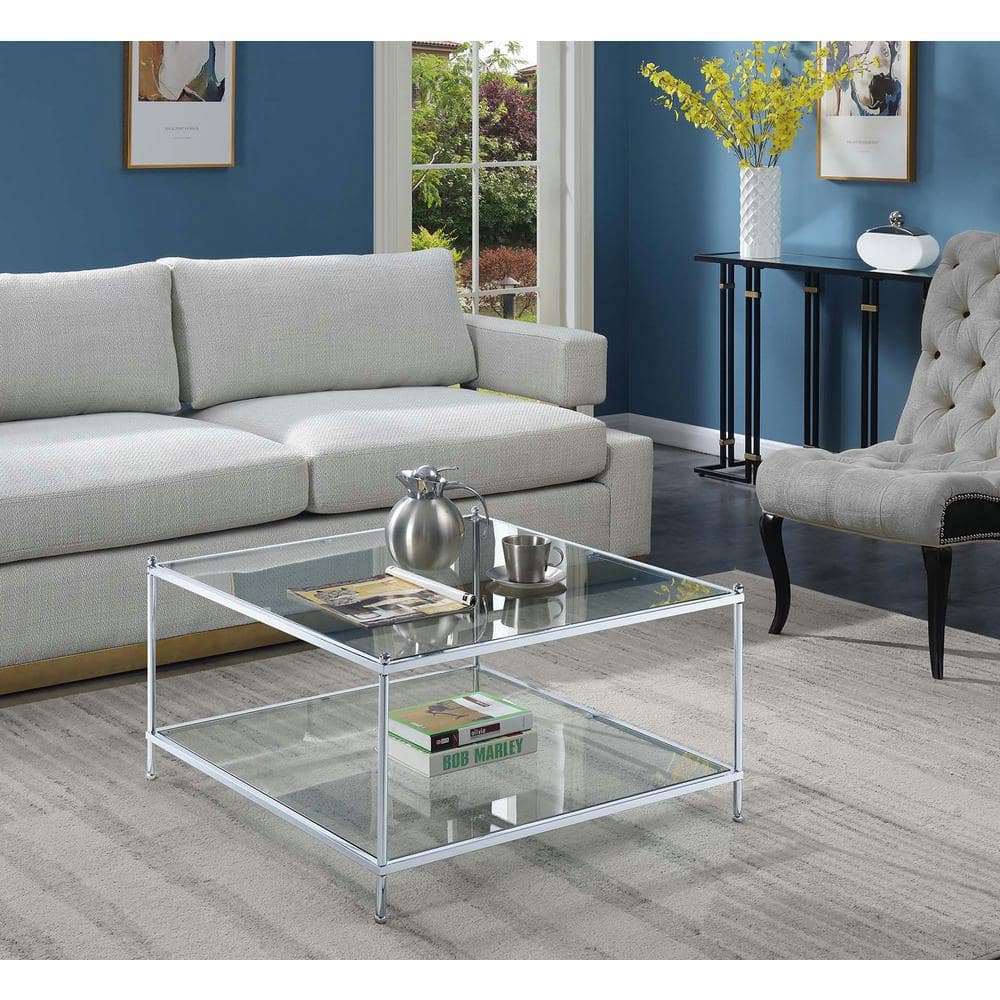 Royal Crest 32" Square Chrome & Glass Coffee Table