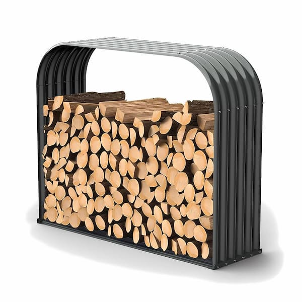 Runesay 59 in. x 18 in. x 48 in. Galvanized Steel Outdoor Corrugated Gray Firewood Rack Heavy-Duty Log Holder Lumber Stand