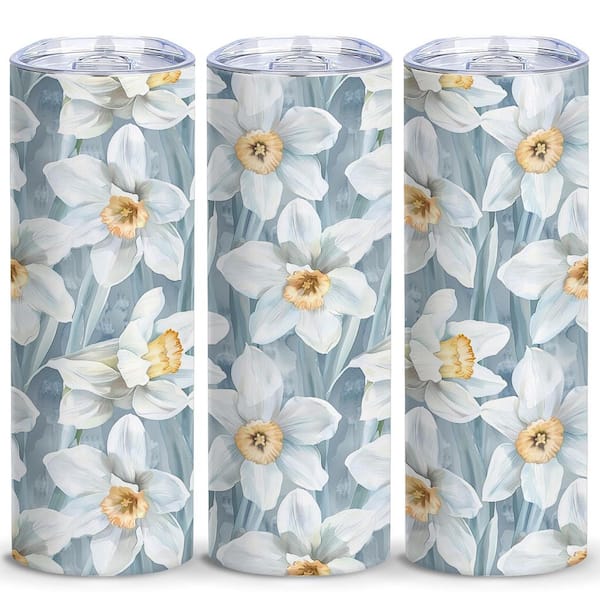 Stainless Steel 20 oz. Personalized Skinny Tumbler with February Birth Flower Design, Vacuum Insulated
