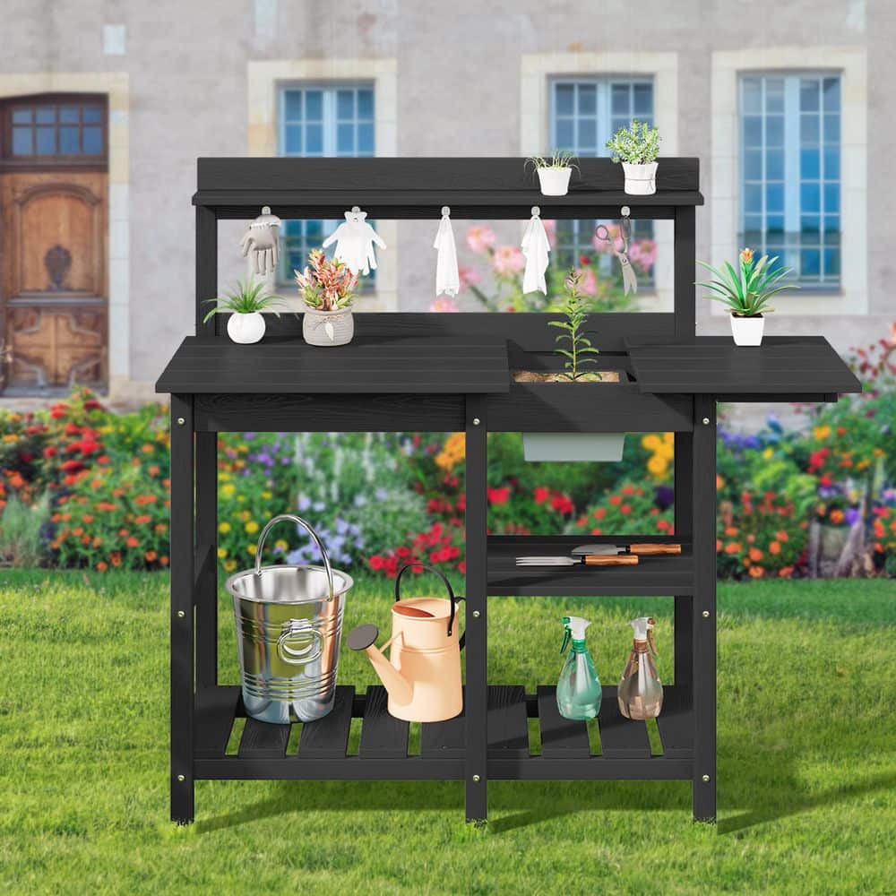 40.94 in. W x 47.24 in. H Black HDPE Weather-Resistant Garden Potting Bench Table with Storage Shelf price history on PriceWatchPro