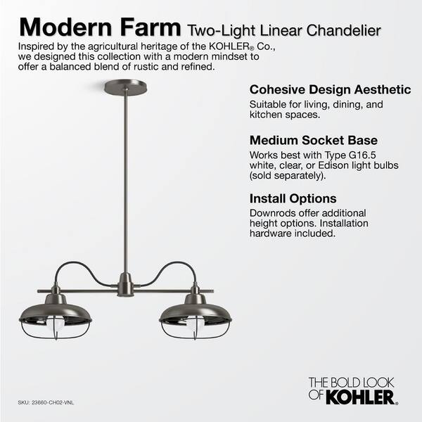 Kohler Modern Farm 2 Light Polished, 2 Light Polished Chrome Chandelier