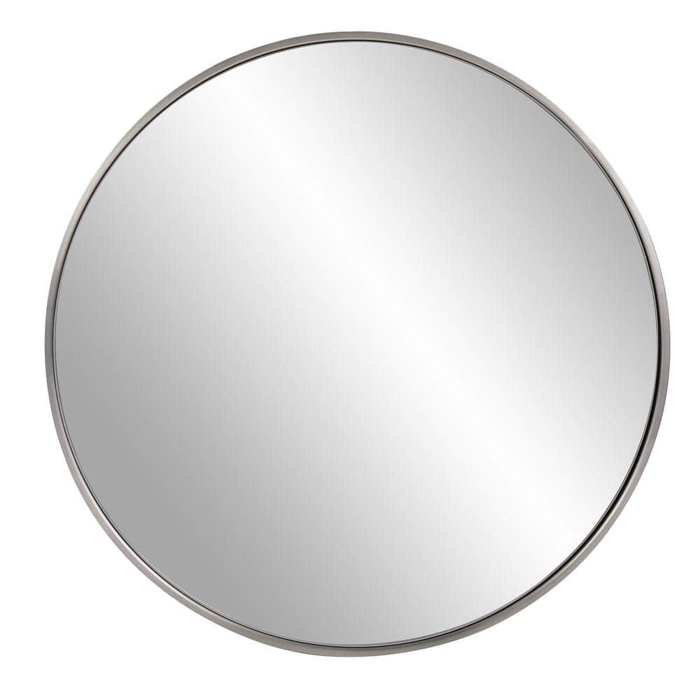 Medium Round Brushed Silver Hooks Casual Mirror (30 in. H x 30 in. W)