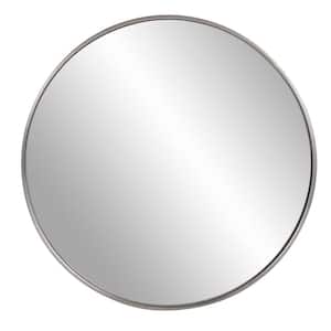 Medium Round Brushed Silver Hooks Casual Mirror (30 in. H x 30 in. W)