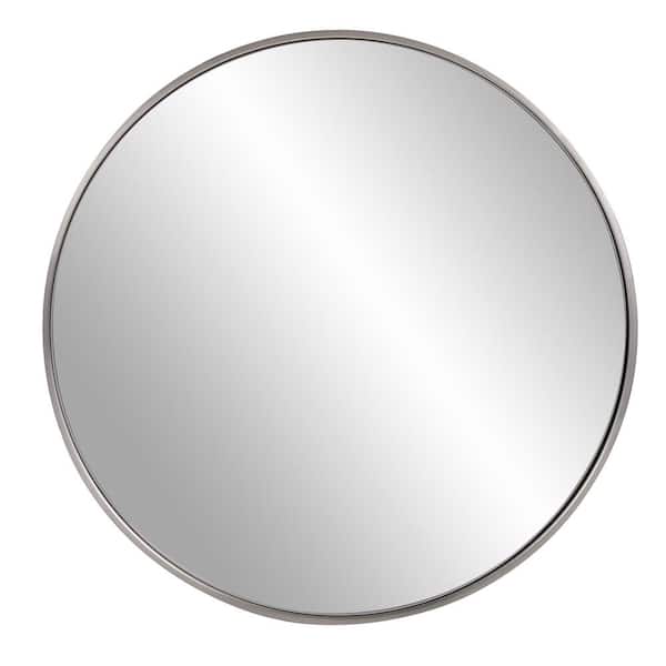 Unbranded Medium Round Brushed Silver Hooks Casual Mirror (30 in. H x 30 in. W)