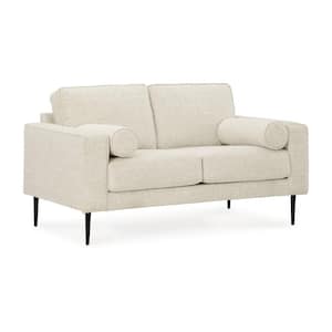 35 in. Beige and Black Solid Print Polyester 2-Seater Loveseat with 2 Pillows