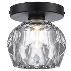 Sequoia 5 in. 1-Light Black Modern Semi Flush Mount Ceiling Light Fixture with Clear Glass Shade