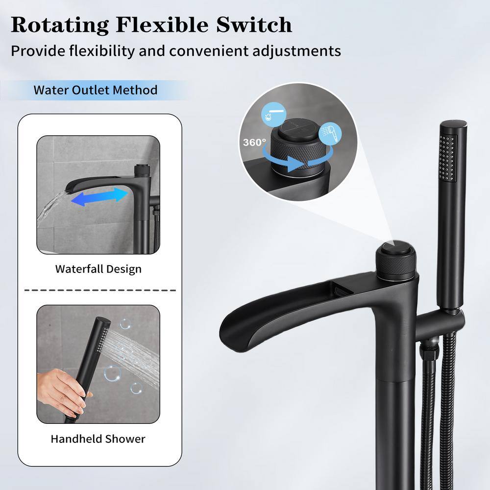 Matte Black Freestanding Tub Filler Faucet with Handheld Shower