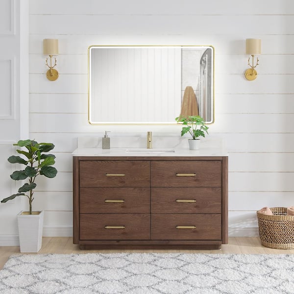 ROSWELL Porto 55 in. W x 22 in. D x 33.8 in. H Single Sink Bath