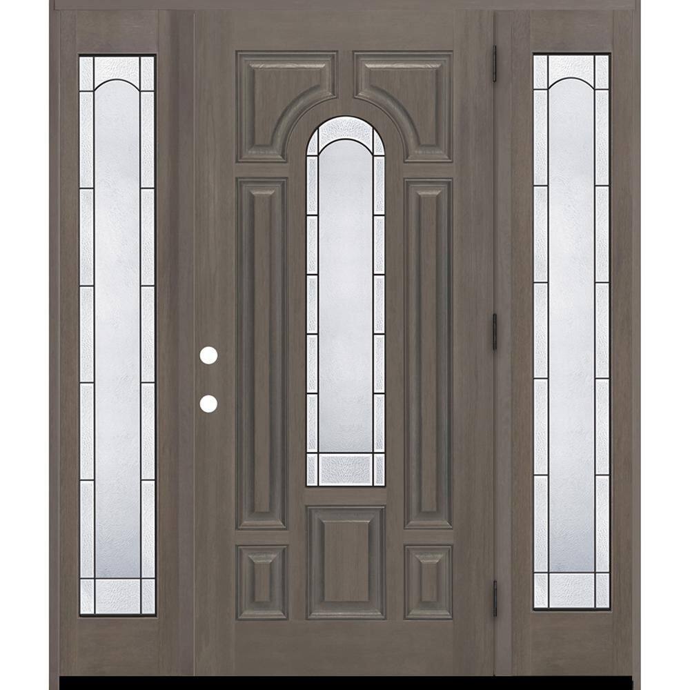 Regency 64 in. x 80in. CenterLite Empire Glass LHOS Ashwood Mahogany Fiberglass Prehung Front Door w/12in.-3/4SLs 4-9/16