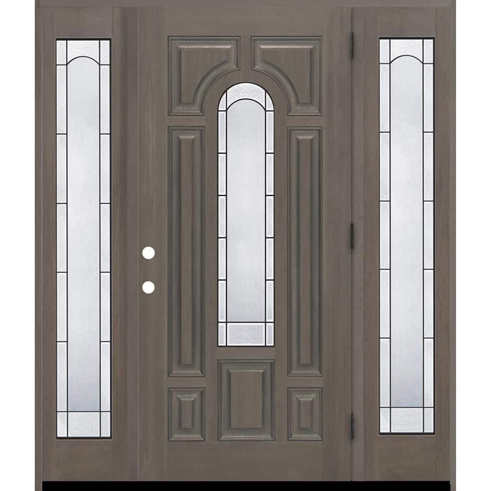 Regency 68 in. x 80in. CenterLite Empire Glass LHOS Ashwd Mahogany Fiberglass Prehung Front Door w/14in.-Full SLs 4-9/16