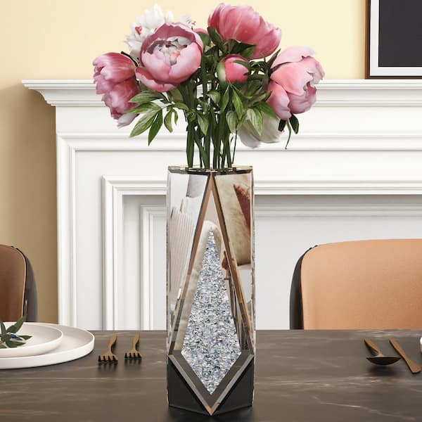THKSHOUZ 12 in. Silver Glass Cylinder Decorative Vase