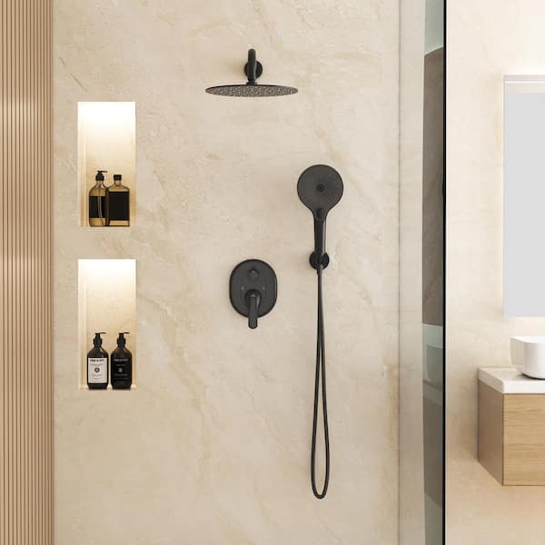 3-Spray 10 in. Dual Shower Head and Handheld Shower Head Wall Mount 1.8 GPM in Matte Black