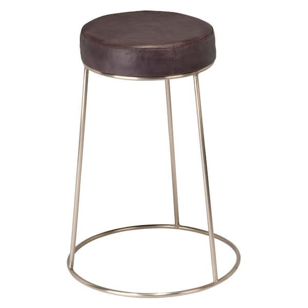 Benjara 24 in. Pewter Gray and Charcoal Backless Metal Frame Counter stool with Leather Seat