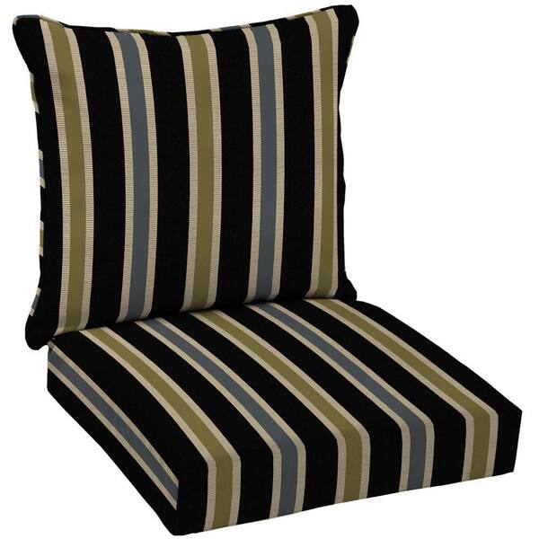 Hampton Bay Black Ribbon Stripe Welted Deep Seating Outdoor Lounge Chair Cushion Set