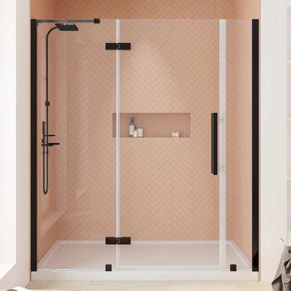 OVE Decors Tampa 60 in. L x 32 in. W x 75 in. H Alcove Shower Kit with Pivot Frameless Shower Door in ORB and Shower Pan