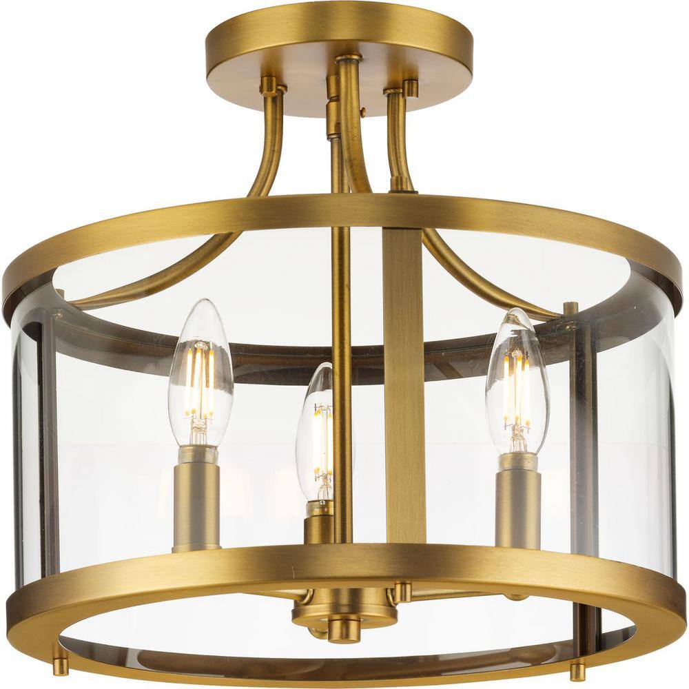 Gilliam 13" Vintage Brass and Glass Semi-Flush Mount Light