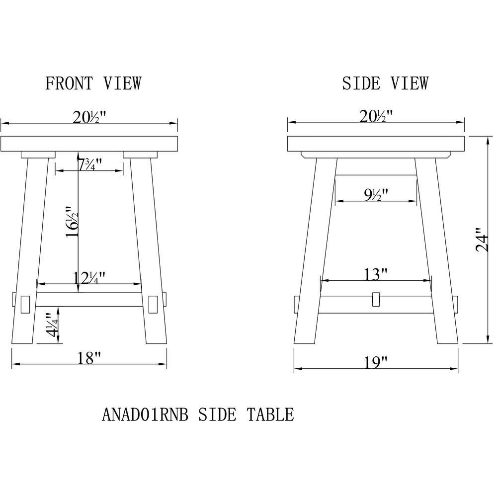 Adam 27" Natural and Black Solid Wood Side Table
