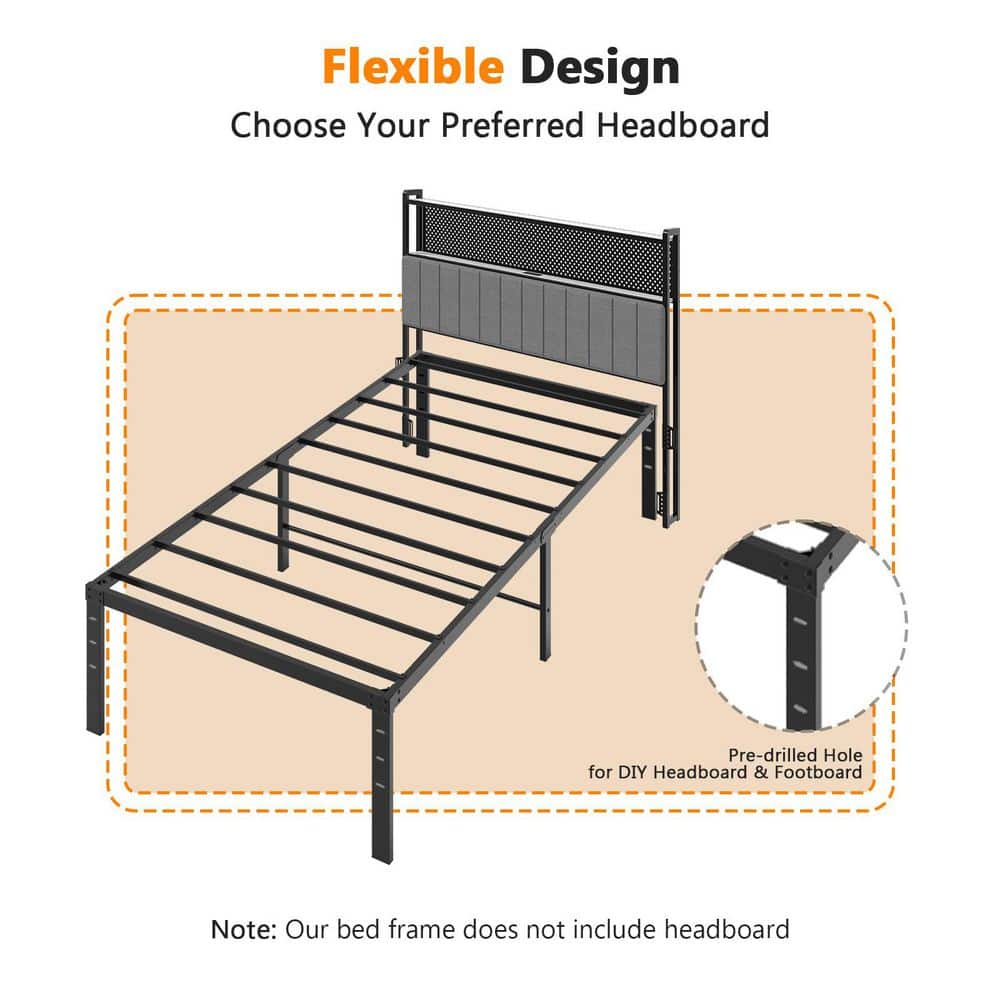 14 in. Black Metal Frame Queen Platform Bed No Box Spring Needed - thumbnail 9