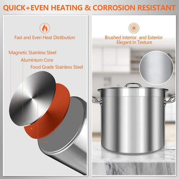 Stainless Steel Stock Pot with Lid - 35 qt. Capacity - Heavy Duty