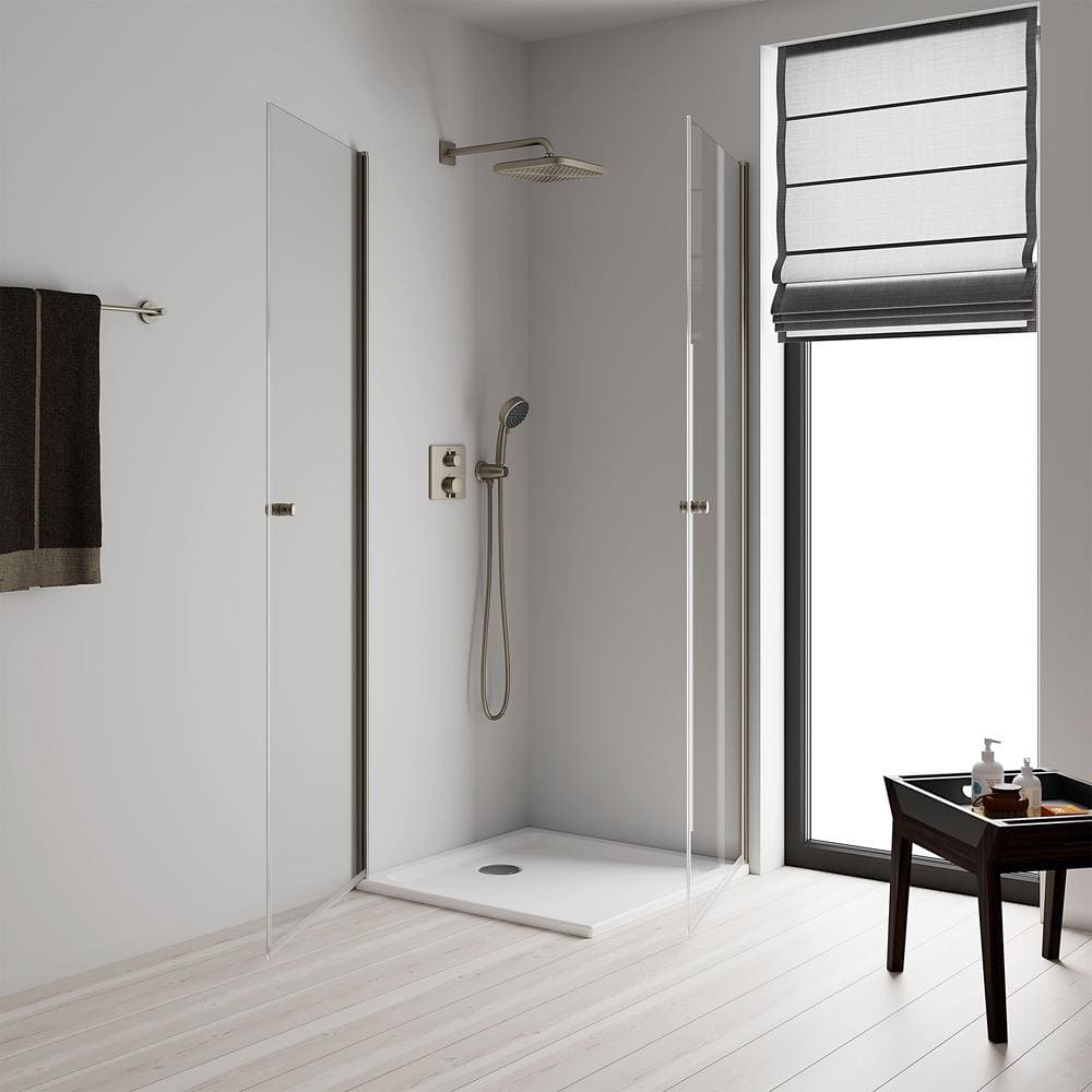 Brushed Nickel Square Rain Shower Head with DreamSpray