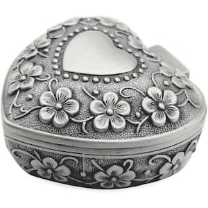 2.36 x 2.36 x 1.34 in. Silver Metal Classic Vintage Antique Heart Shape Jewelry Box