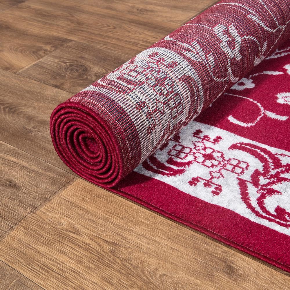 Red Medallion Synthetic Stain-Resistant 7' x 9' Area Rug