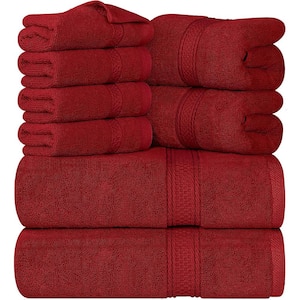 8-Piece Premium Towel with 2 Bath Towels, 2 Hand Towels and 4 Wash Cloths, 600 GSM 100% Cotton Highly Absorbent, Red