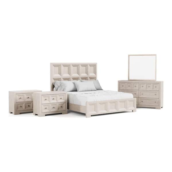 Flonnin 5-Piece Tawny Wood Frame King Panel Bedroom Set with Oversized Nightstand and Felt-Lined Top Drawers