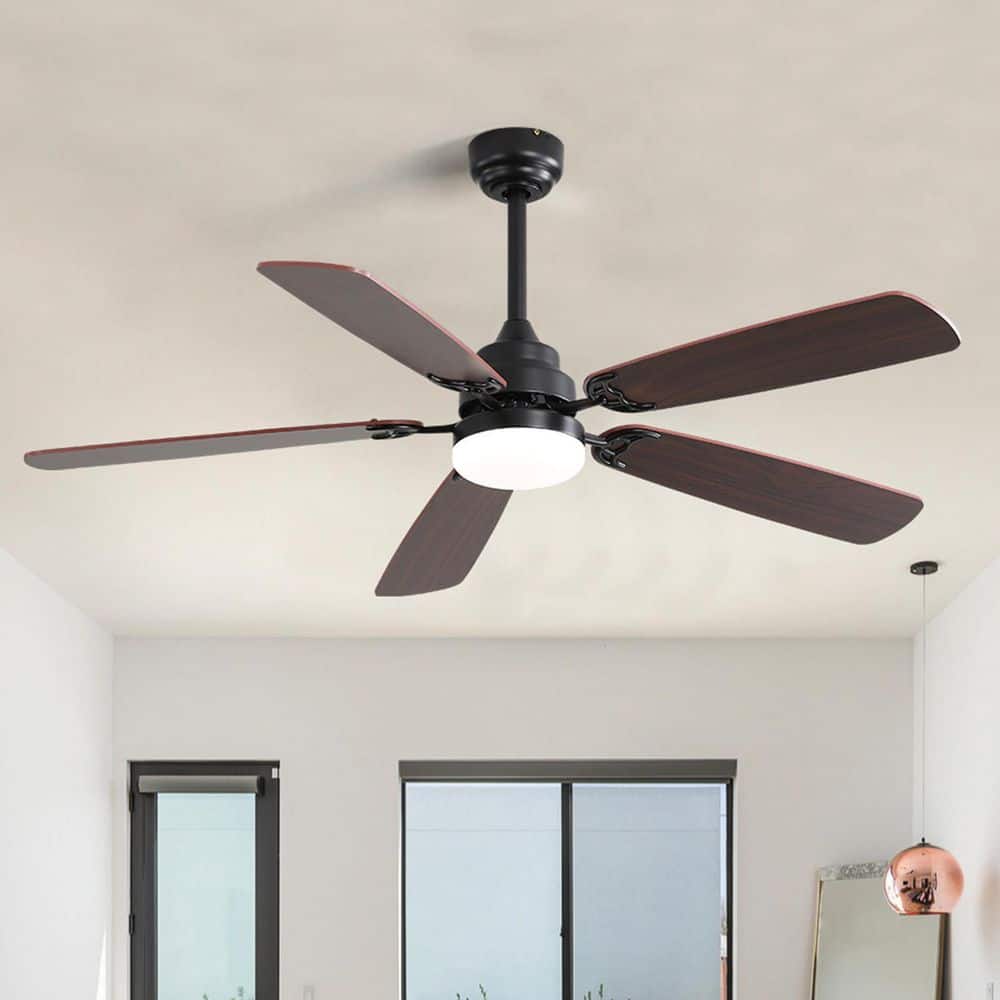 GlowAir 52 in. Matte Black Housing and Walnut Blade Downrod Mount Standard Ceiling Fan with Integrated LED and Remote price history on PriceWatchPro