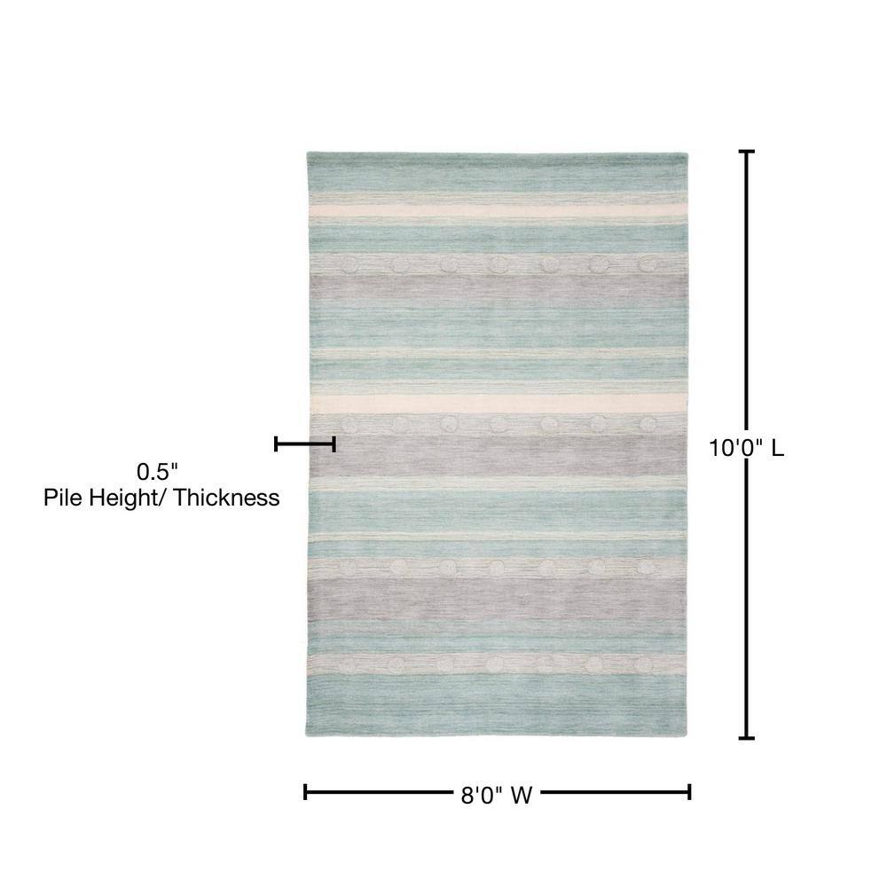 Aqua and Ivory Hand-Tufted Wool Round Kids Area Rug 8' x 10'
