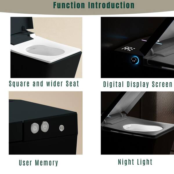 WELLFOR Smart Bidet Toilet 1.28 GPF Matte Black - LED Screen, Auto Functions, Heated Seat