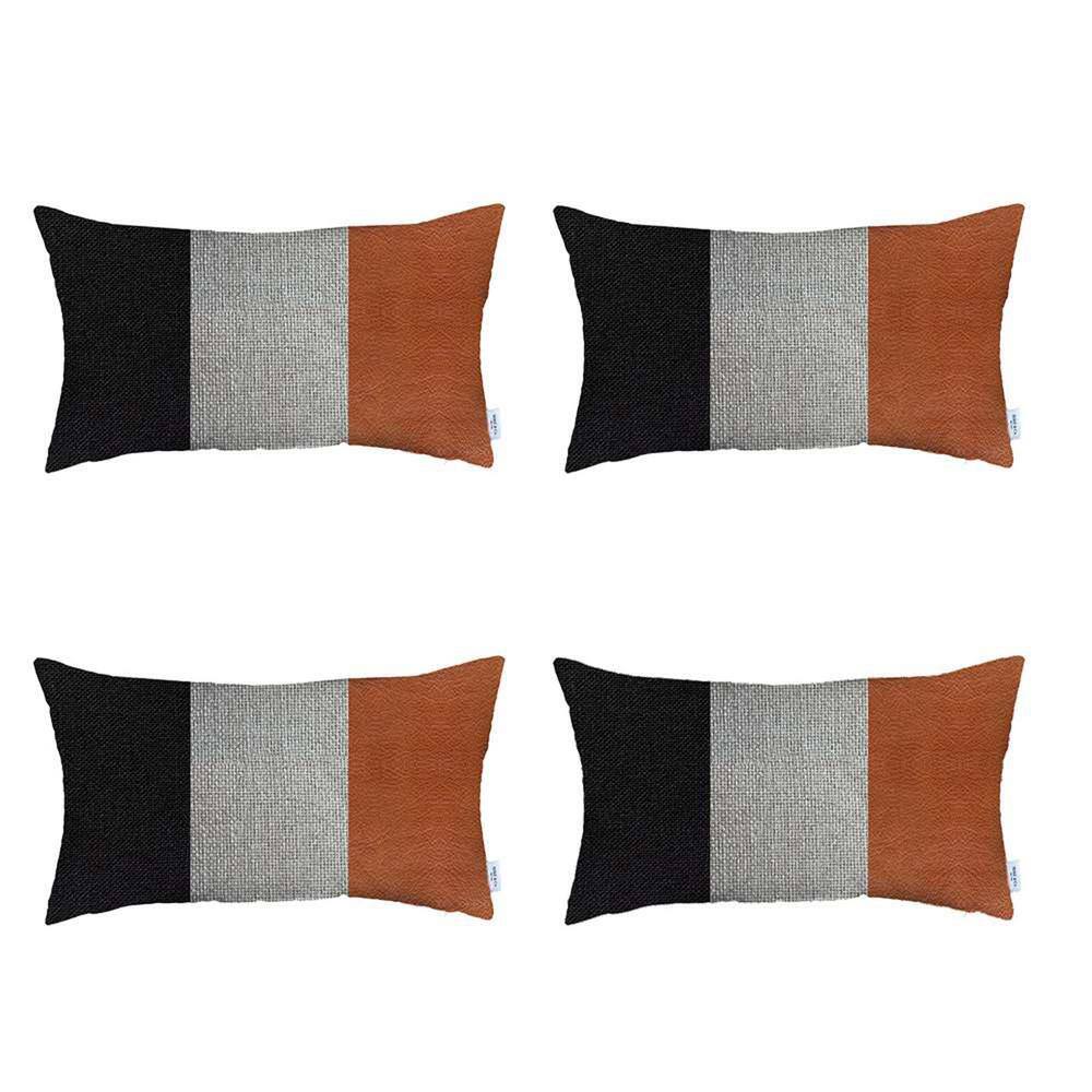 Boho-Chic Black, Ivory, and Brown Faux Leather Pillow Covers