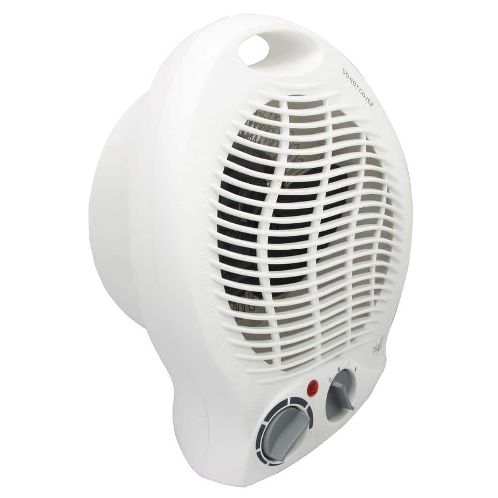 White Compact Ceramic Electric Heater with Thermostat and Safety Features