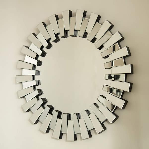 Avex Silver 31.5 in. W x 31.5 in. H Art Deco Round Plastic Framed Mirror