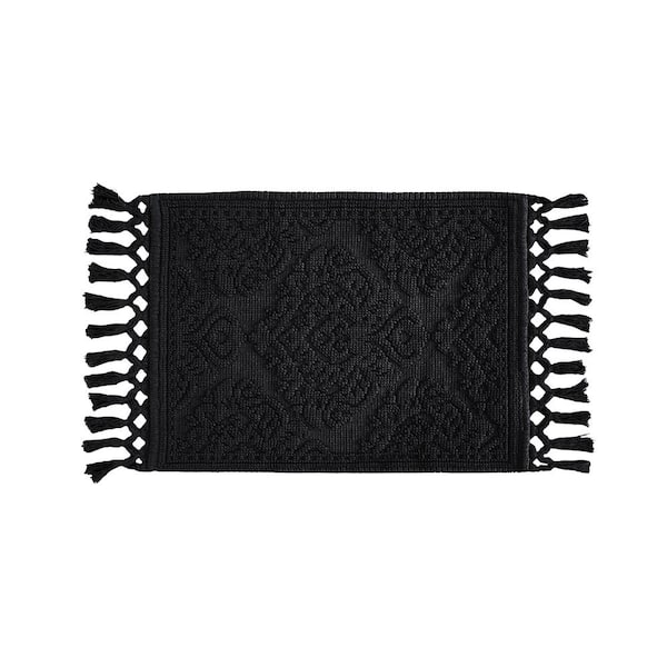 Jean Pierre Ricardo Cotton Fringe 17 in. x 31 in. Bath Rug in Black