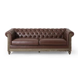 Glencoe 78.75 in. Width Dark Brown and Natural Faux Leather 3-Seats Sofa with Nailhead