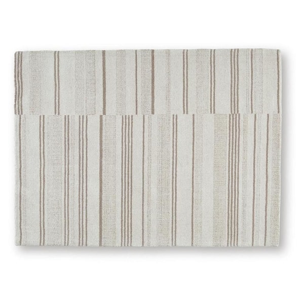Judy 5 ft. x 7 ft. Ivory and Tan Tan Stripe Design Washable Area Rug Runner Rug