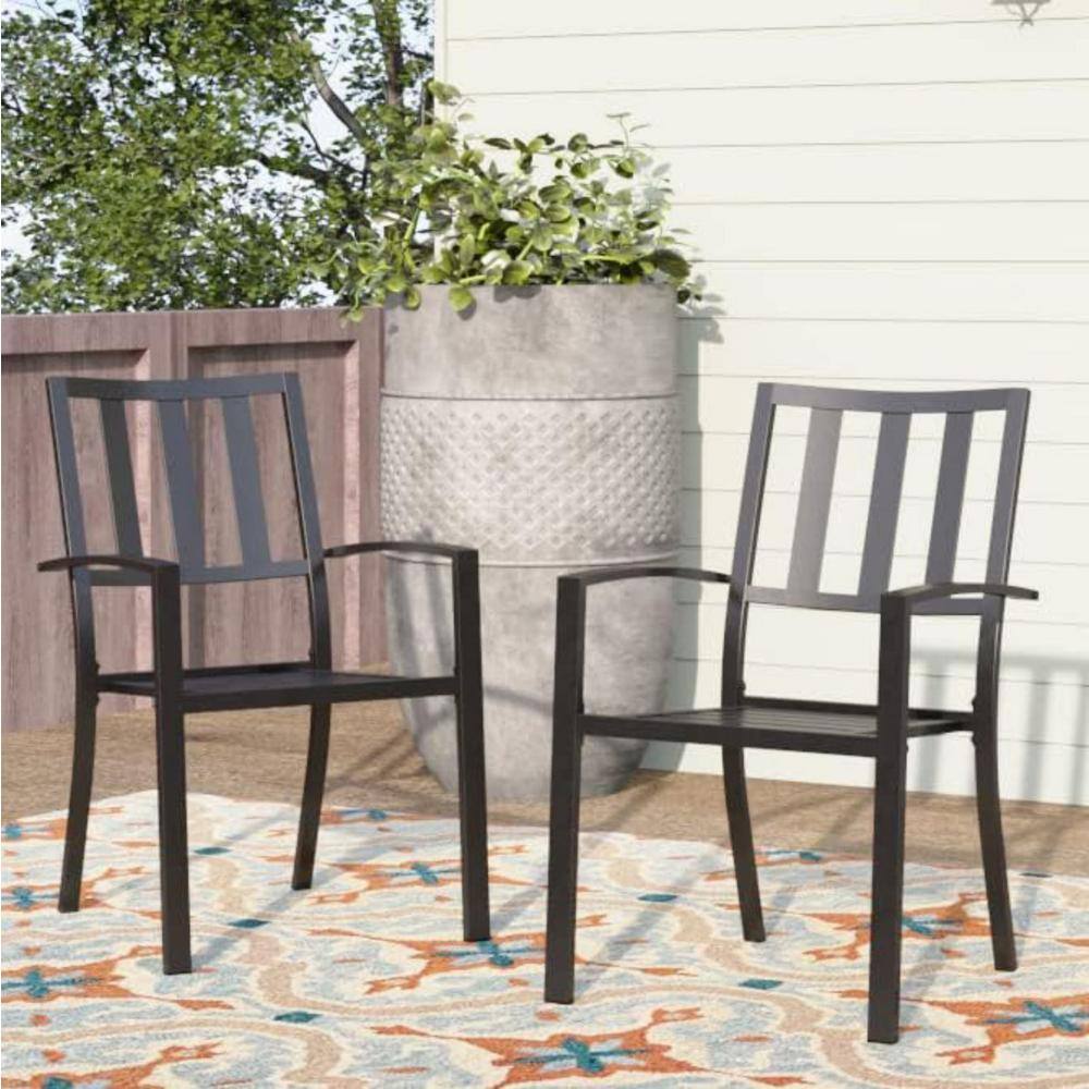 2 Pcs Patio Metal Dining Chairs, Outdoor Wrought Iron Seating, Black