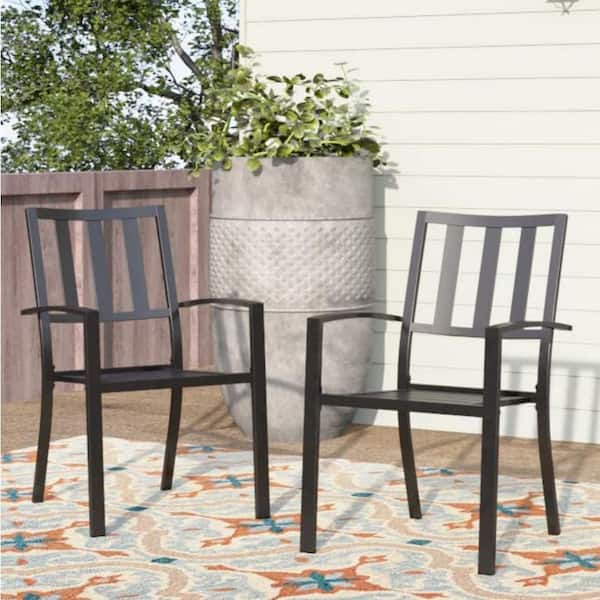 Unbranded 2 Pcs Patio Metal Dining Chairs, Outdoor Wrought Iron Seating, Black
