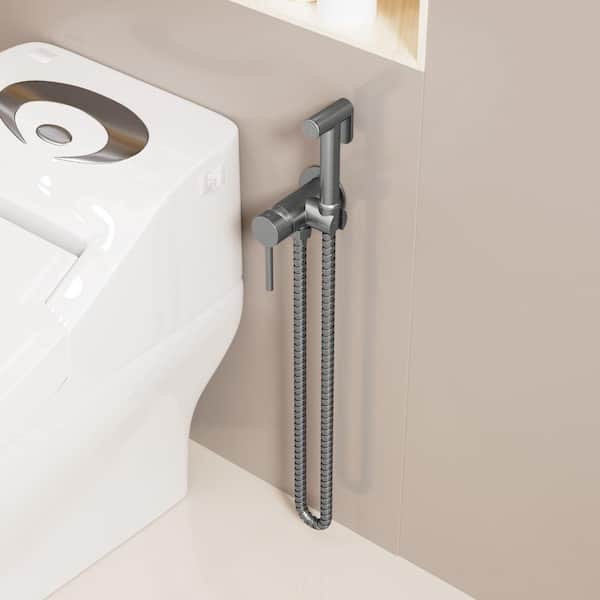 1 Handle Bidet Faucet with 47 in. Stainless Steel Hose and Wall Mount Holder in Brushed Nickel