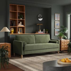 Lillith 75.6 in. Square Arm Polyester Rectangle Sofa in. Olive Green