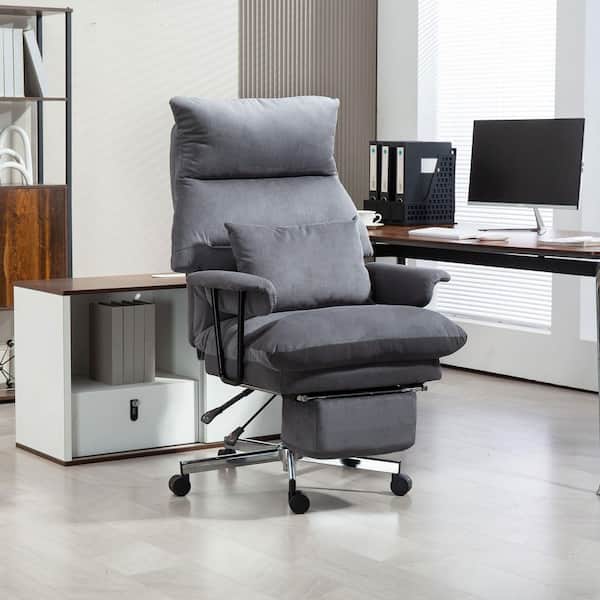 Large Overstuffed Polyester Rolling Swivel Ergonomic Drafting Chairs Chair in Gray with Arms